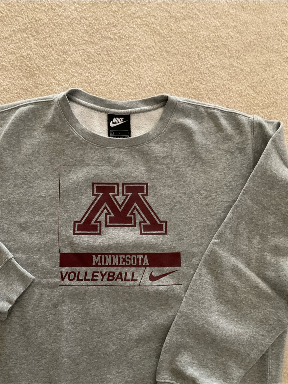 Nike Gray Crewneck Sweatshirt with Maroon Minnesota Volleyball Logo - Picture 2 of 3